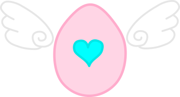 Eggie's Nest logo, featuring a large, single pink egg with a teal heart in the middle, and two white wings, one on either side. Click to return home.