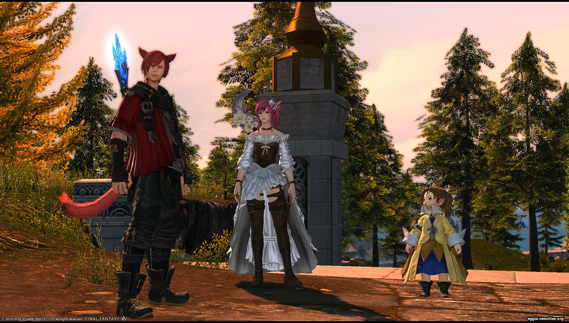 G'raha, Zel, and Krile standing in Sharlayan.