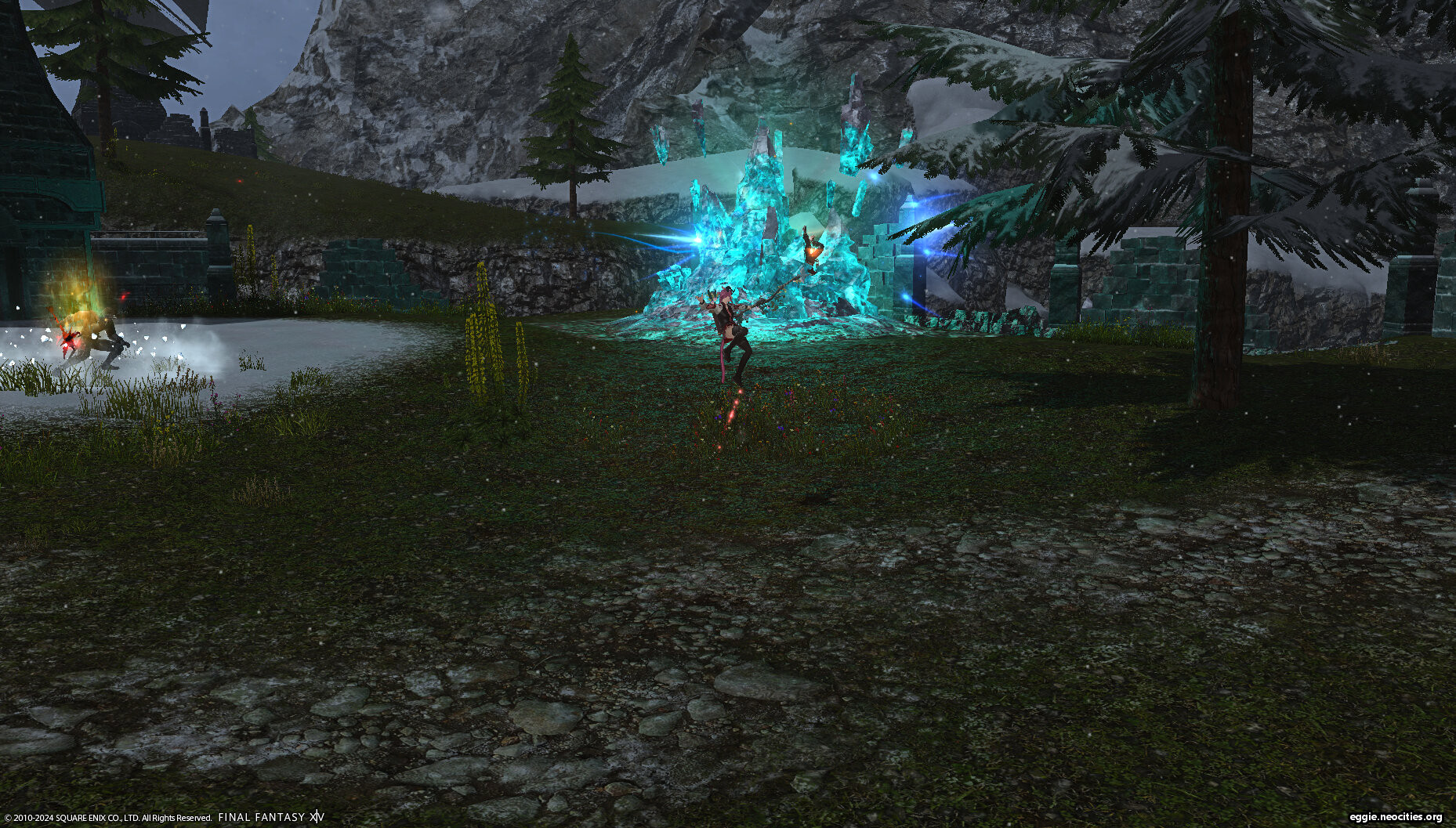 Zel as a bard shooting at a small ice crystal in Shatter PVP
