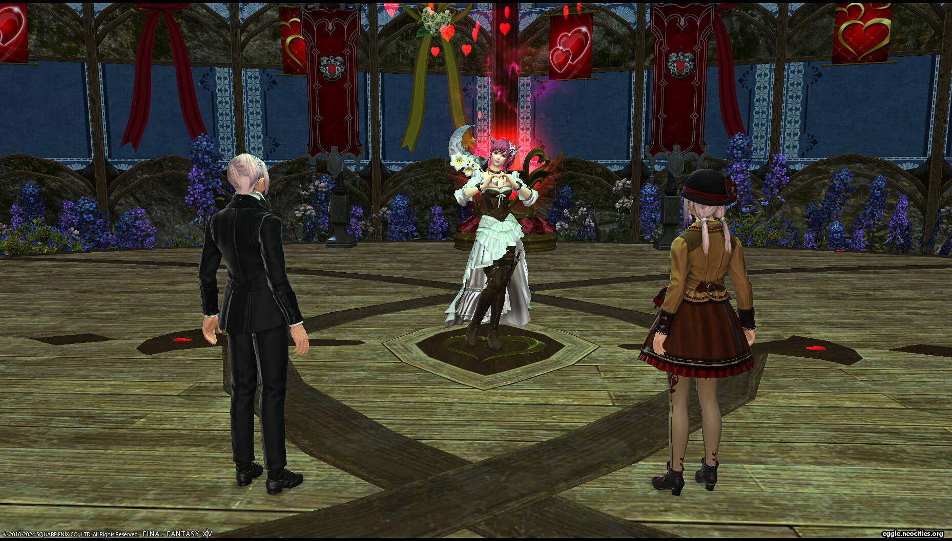 Another shot of Zel doing the Love Heart, but at Astrid and Emilie of the valentiones quest.