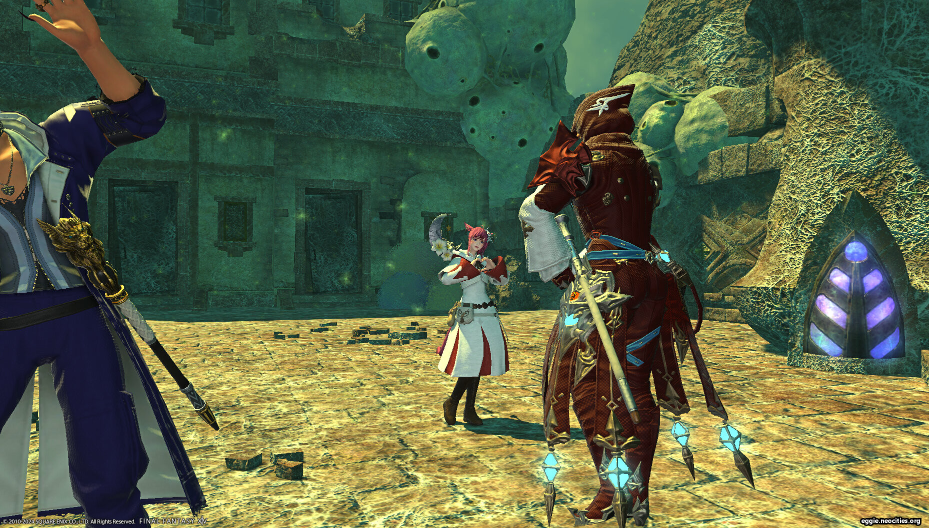 Zel and party standing around emoting in Lost City of Amdapor