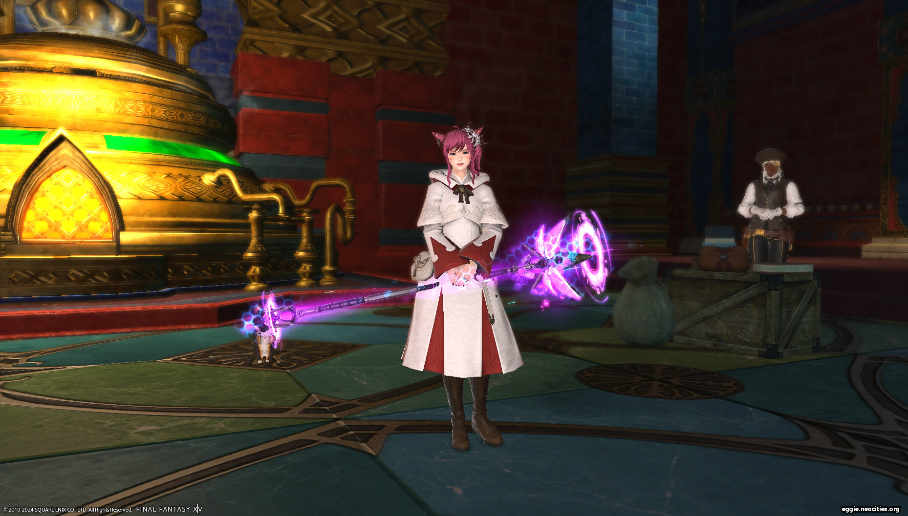 Zel posing with the Mandervillous Cane. It is glowing pink.