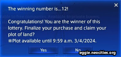 The lottery annoucement. It states: The winning number is 12! Congratulations! You are the winner of this lottery. Finalize your purchase and claim your plot of land? Plot Available until 9:59 am 3/4/2024.