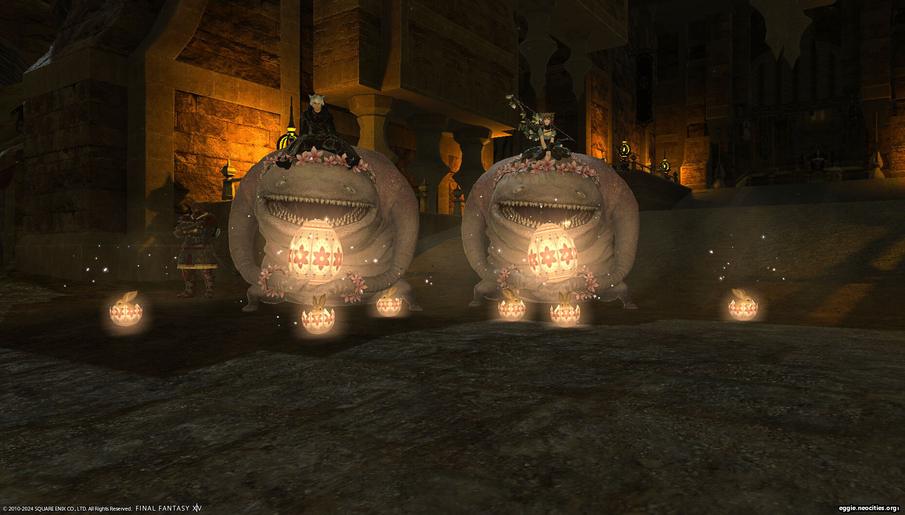 Two Pink goobues using their egg summoning mount action