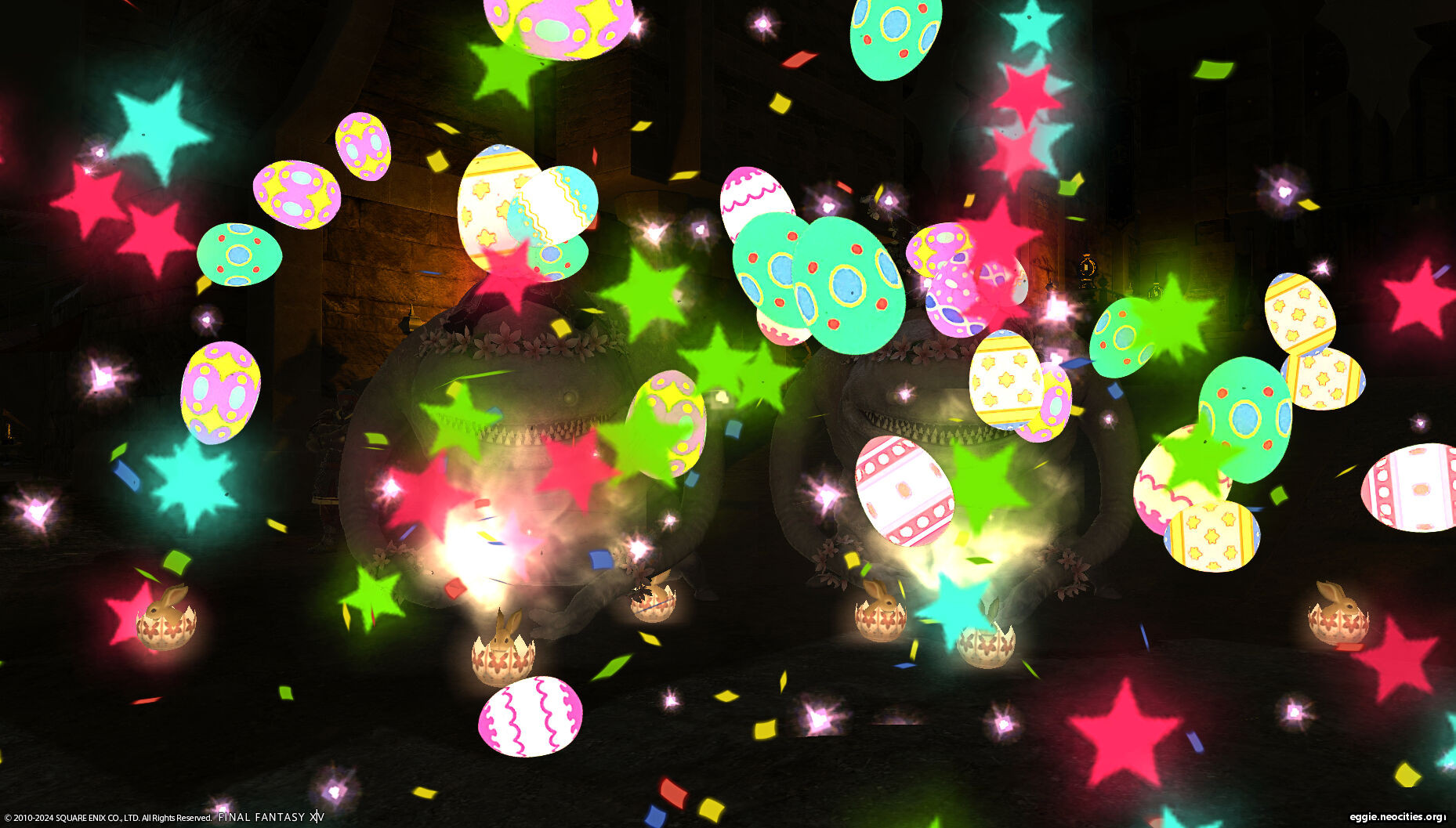 An explosion of eggs from the pink goobue mount