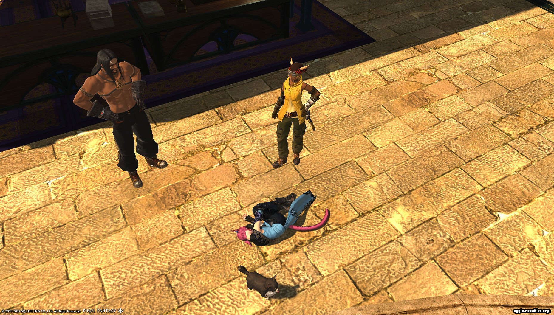 Zel lying on the ground next to the NPCs for the splendrous relic tools.