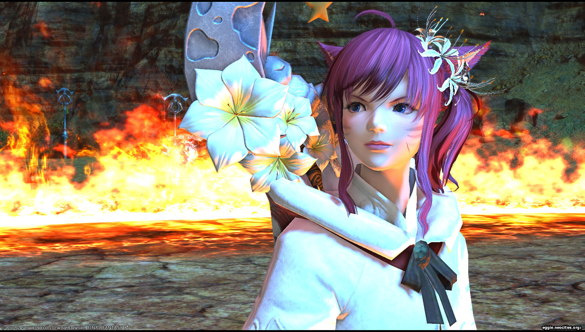 Zel with a determined expression, with Ifrit's flames in the background.