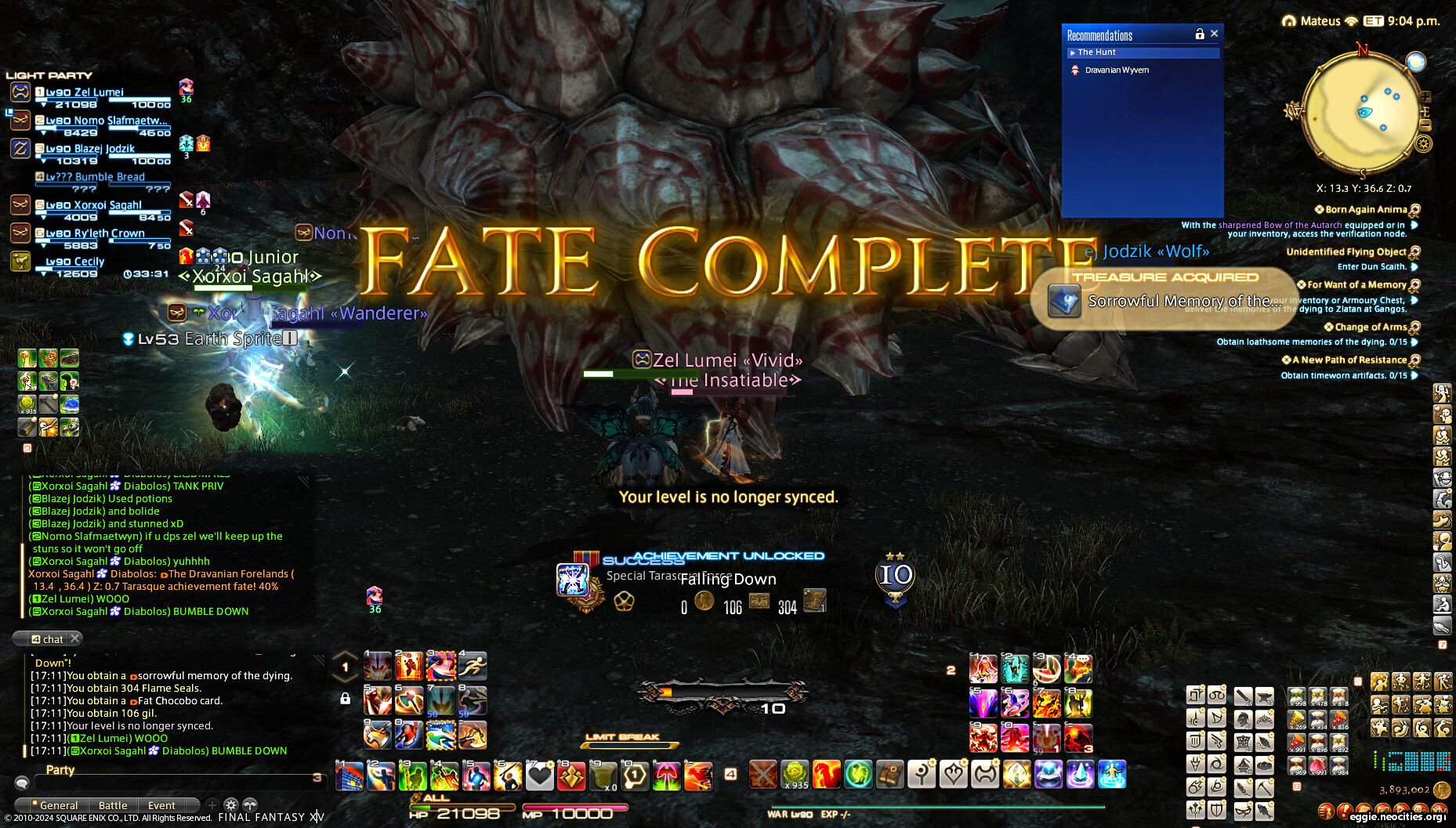 A cluttered screenshot showing FATE COMPLETED