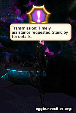 an omicron with a speech bubble reading: Transmission: Timely assistance requested. Stand By for details.