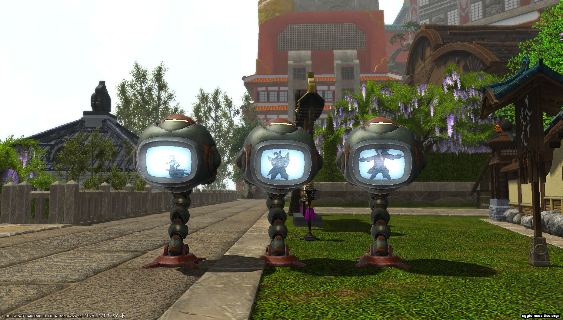 Zel, Mag, and Amon posing inside their level checker mounts