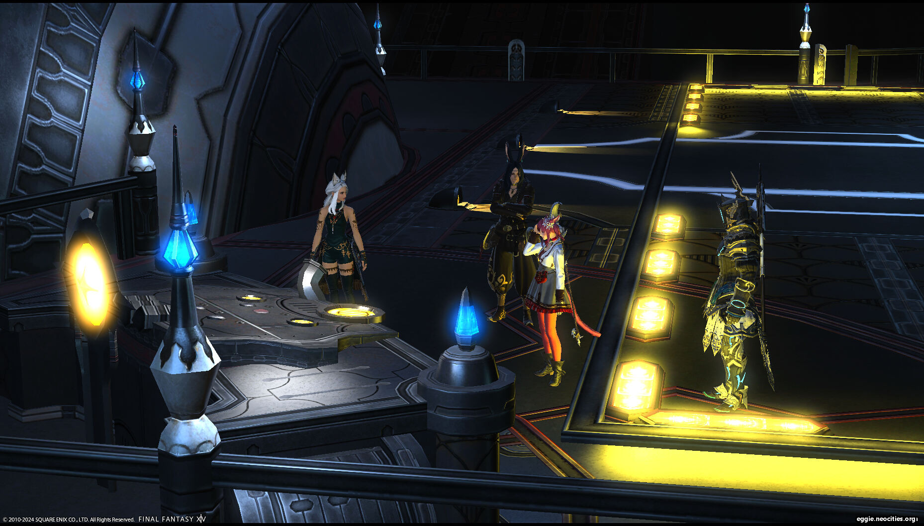 Zel and party on the lift in the Praetorium cutscenes. Cyrene is standing near her.