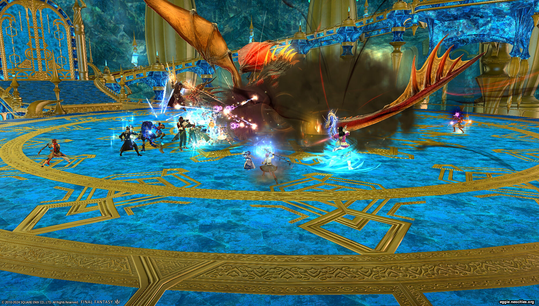 A party in Syrcus Tower fighting a dragon.