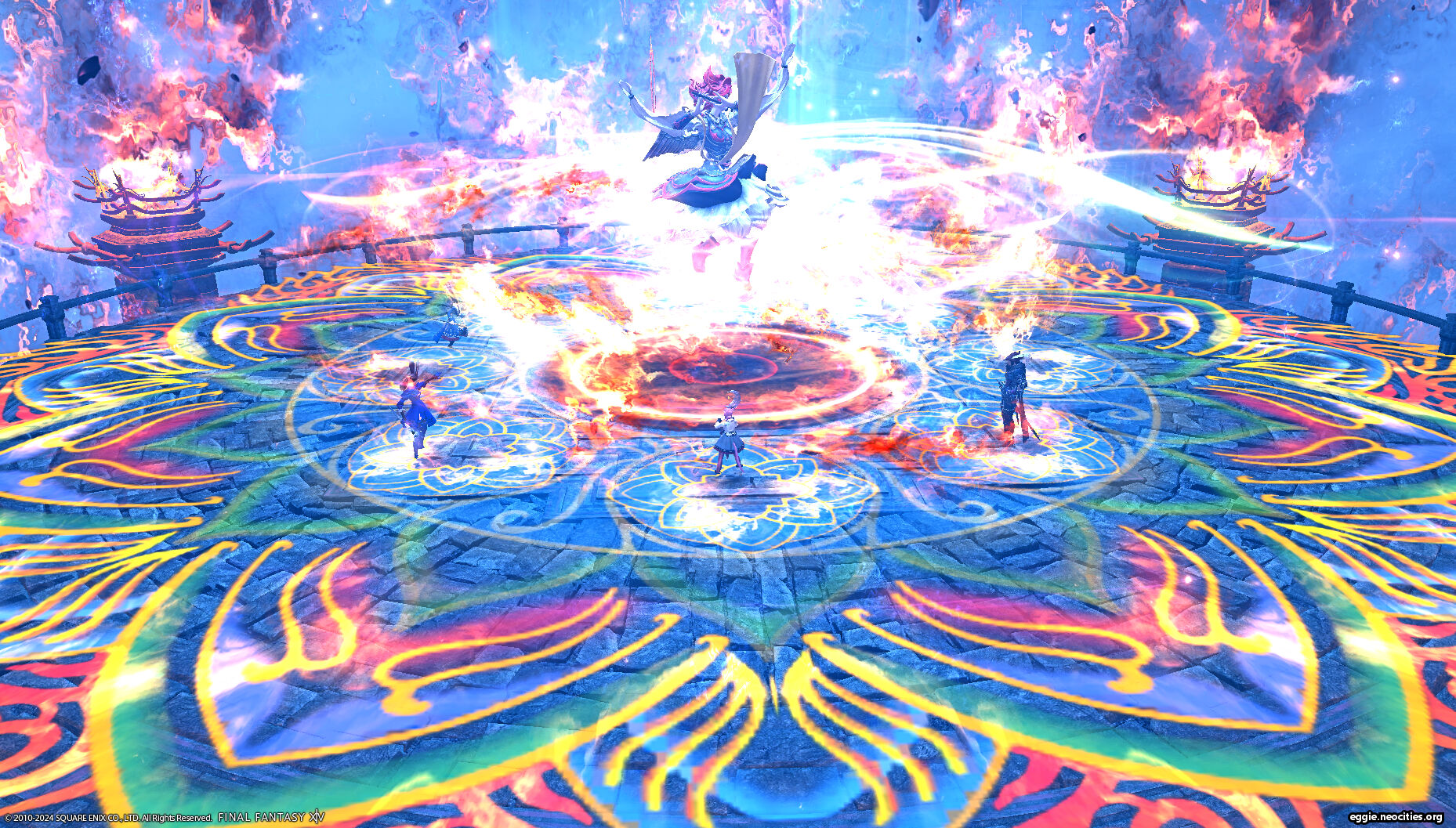 Blue Mage party fighting Suzaku during her phase change