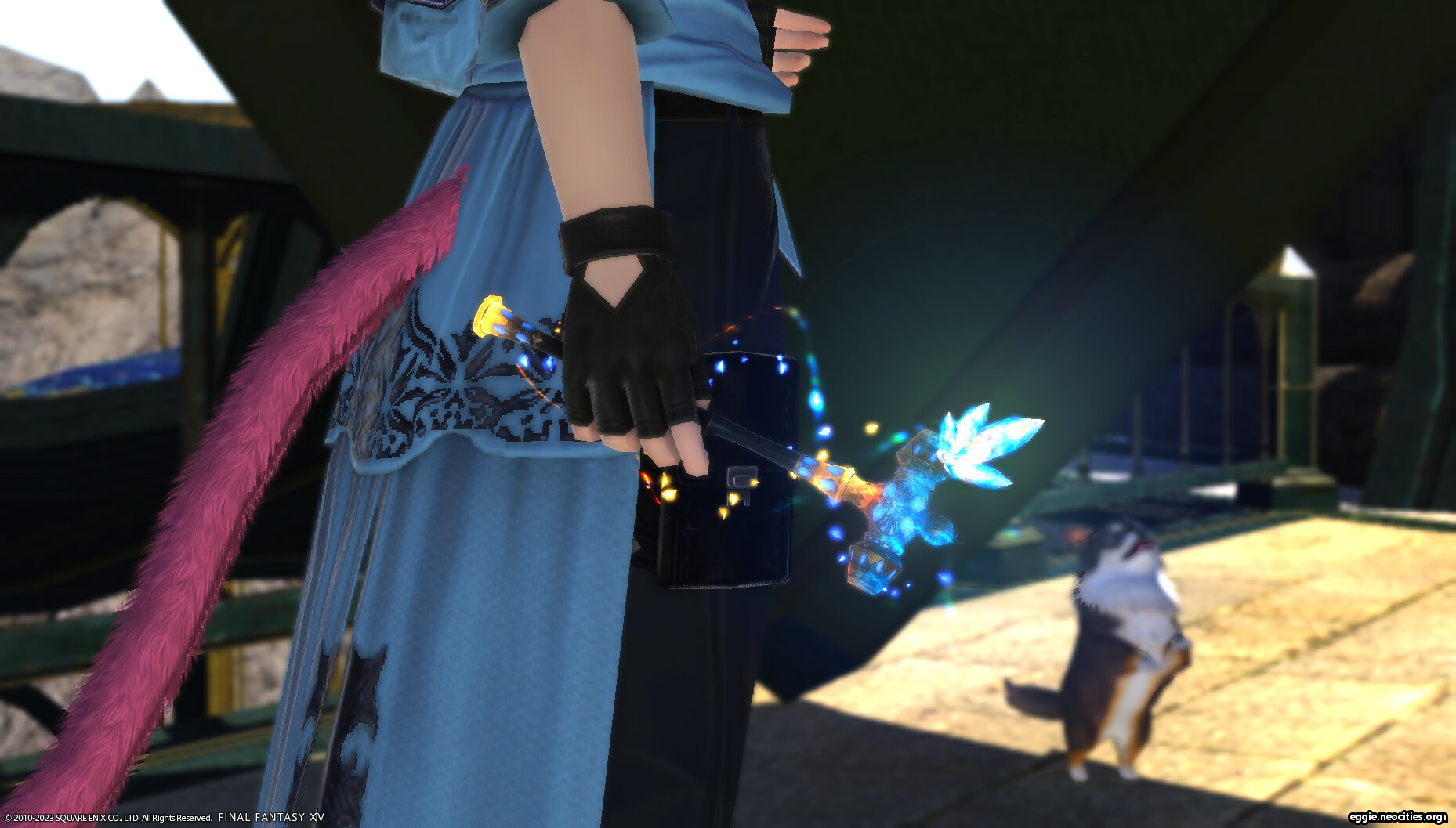 Zel's hand grasping the Lodestar Raising hammer