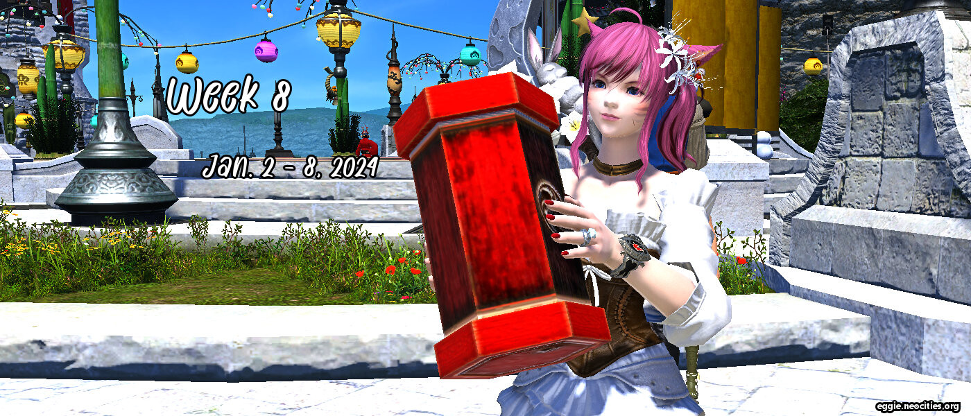 Screenshot from FFXIV of Zel shaking the Omikuji (Japanese fortune telling) container.
