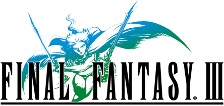 Logo for Final Fantasy 3 featuring a warrior of light drawn in Amano Yoshitaka's style.