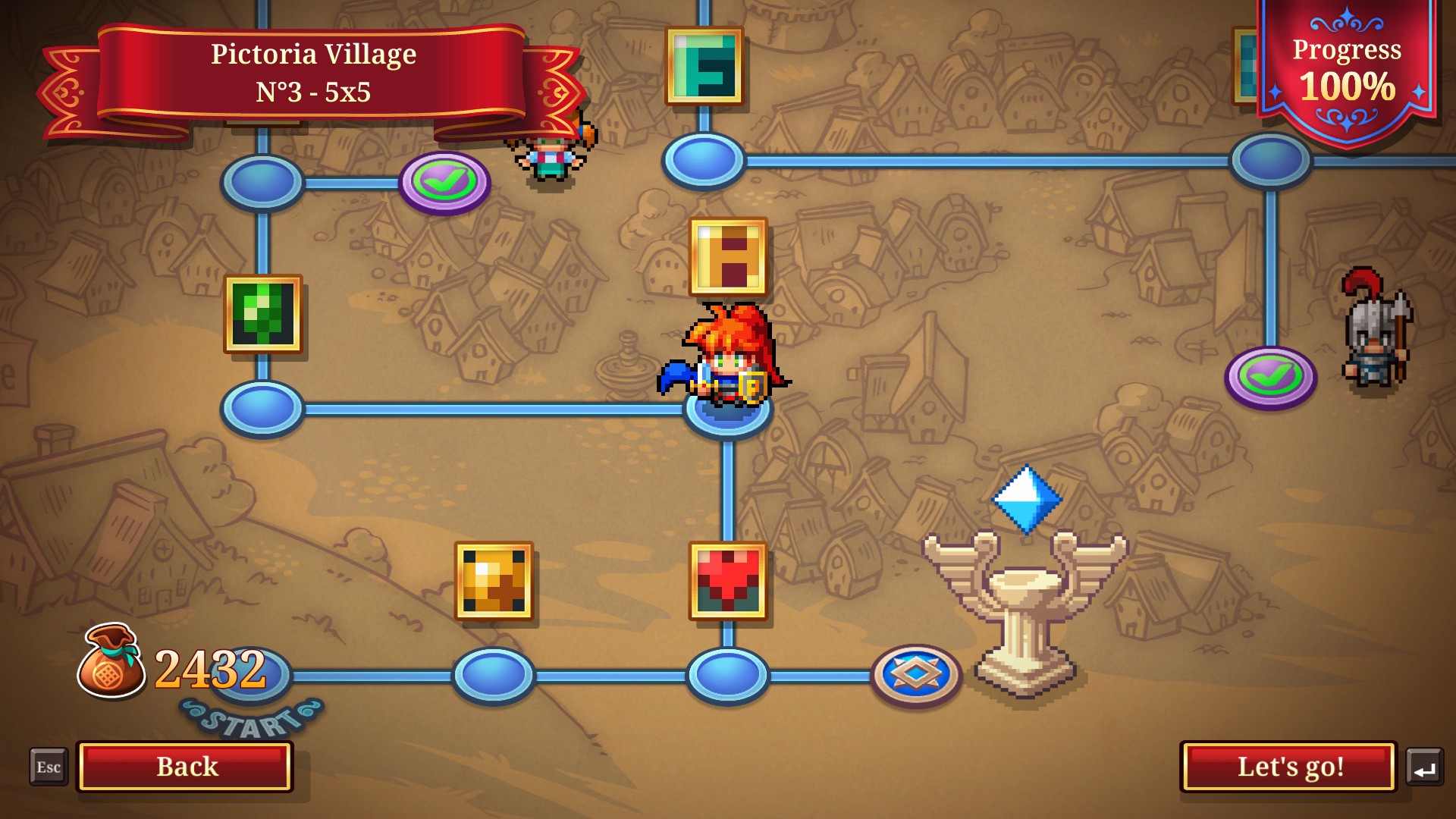 Screenshot from PictoQuest showing the 'world map' puzzle select screen.